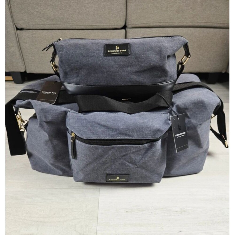 NWT London Fog 100th Anniversary Canvas Duffel Bag & Toiletry Set Denim Blue NWT